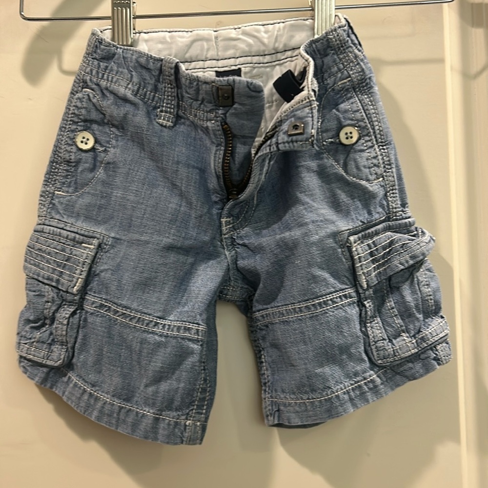 Gap Baby zipUp cargo chambray shorts adjustable elastic waist pockets size 3T 3y